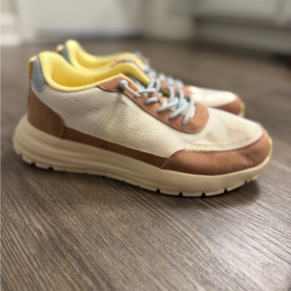 Hey Dude Women's Sneakers in White, Brown, and Yellow
